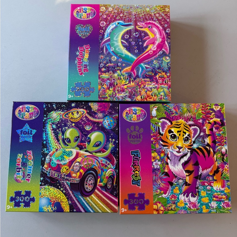 Brand New Lisa Frank Foil Puzzle (3 x 300 pieces) - Dolphins, Aliens, and Tiger